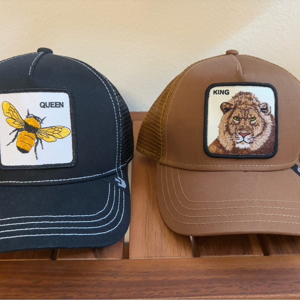 Goorin Bros Black Queen Bee and Brown King Lion Caps